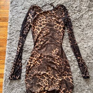 White Fox Indulge Me Mesh Mini Dress Leopard Print